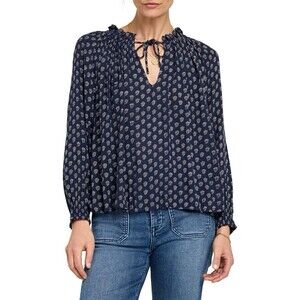 Faherty Navy Emery Print Long Sleeve Blouse Size XS